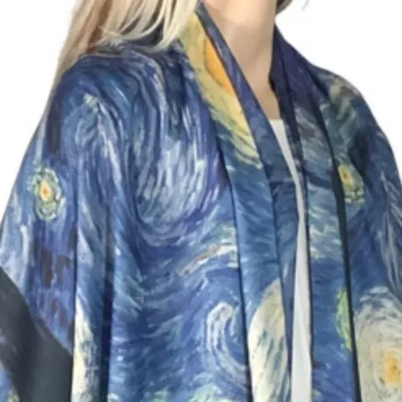 Starry Night Women's Shawl Scarf Art to Wear Museum Gift Holiday Christmas - Picture 3 of 3